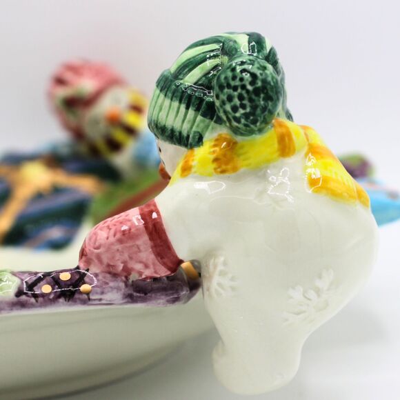 Vintage Fitz and Floyd Holiday Snowman Frosty Folks Serving Candy Dish 11” - Picture 7 of 8